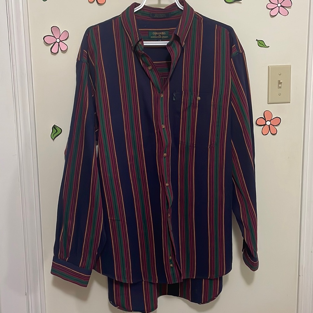 Vintage Colours by Alexander Julian Striped Button Down Shirt Large